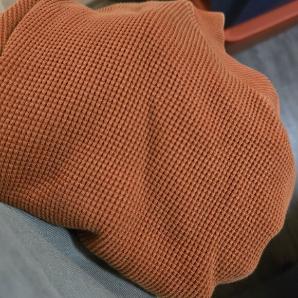 Madewell Women’s XS Orange Waffle Knit V-Neck Long Sleeve Thermal Top Cotton - Picture 9 of 10